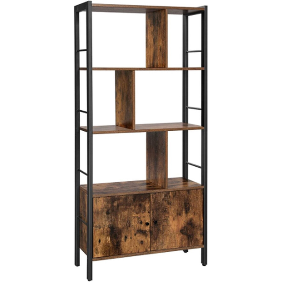 CGPN boekenkast, boekenkast met 4 open legplanken, staande boekenkast, ruime woonkamerkast, keuken, kantoor, stalen frame, industrieel ontwerp, vintage bruin-zwart LBC022B01 CGPN boekenkast, boekenkast met 4 open legplanken, staande boekenkast, ruime woonkamerkast, keuken, kantoor, stalen frame, industrieel ontwerp, vintage bruin-zwart LBC022B01 afbeelding 1