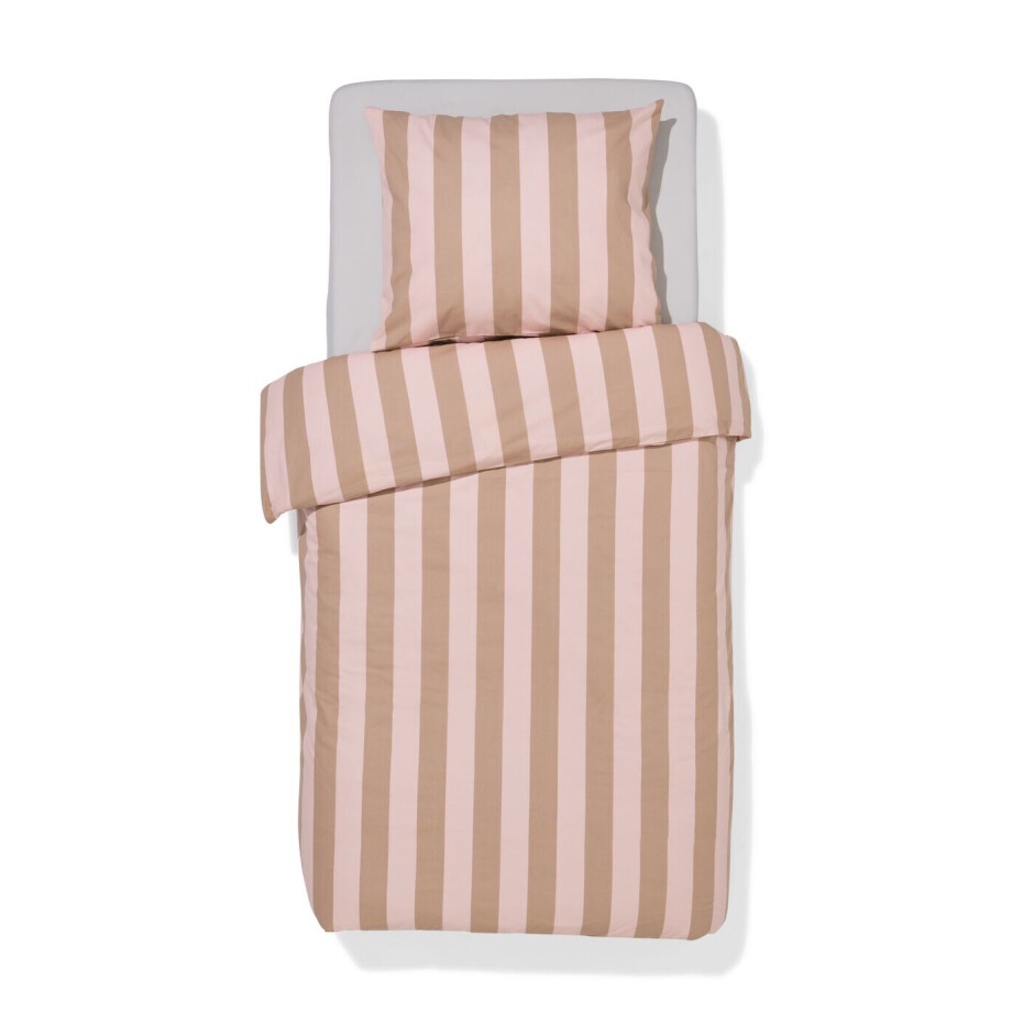 HEMA HEMA Dekbedovertrek 140x200/220cm Zacht Katoen Strepen Roze (lichtroze) afbeelding 1