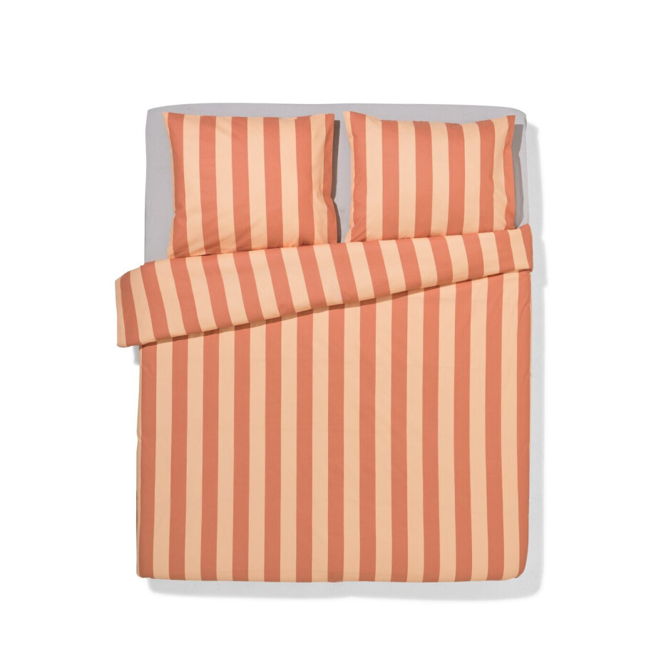 HEMA HEMA Dekbedovertrek 200x200/220cm Zacht Katoen Strepen Perzik (perzik) afbeelding 1