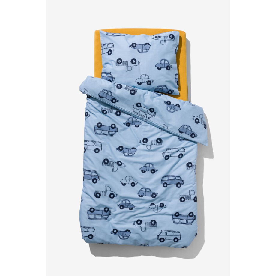 HEMA HEMA Peuterdekbedovertrek 120x150 Zacht Katoen Autos (blauw) afbeelding 1