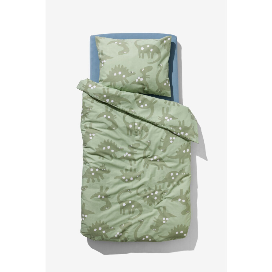 HEMA HEMA Peuterdekbedovertrek 120x150cm Zacht Katoen Dino Groen (groen) afbeelding 1