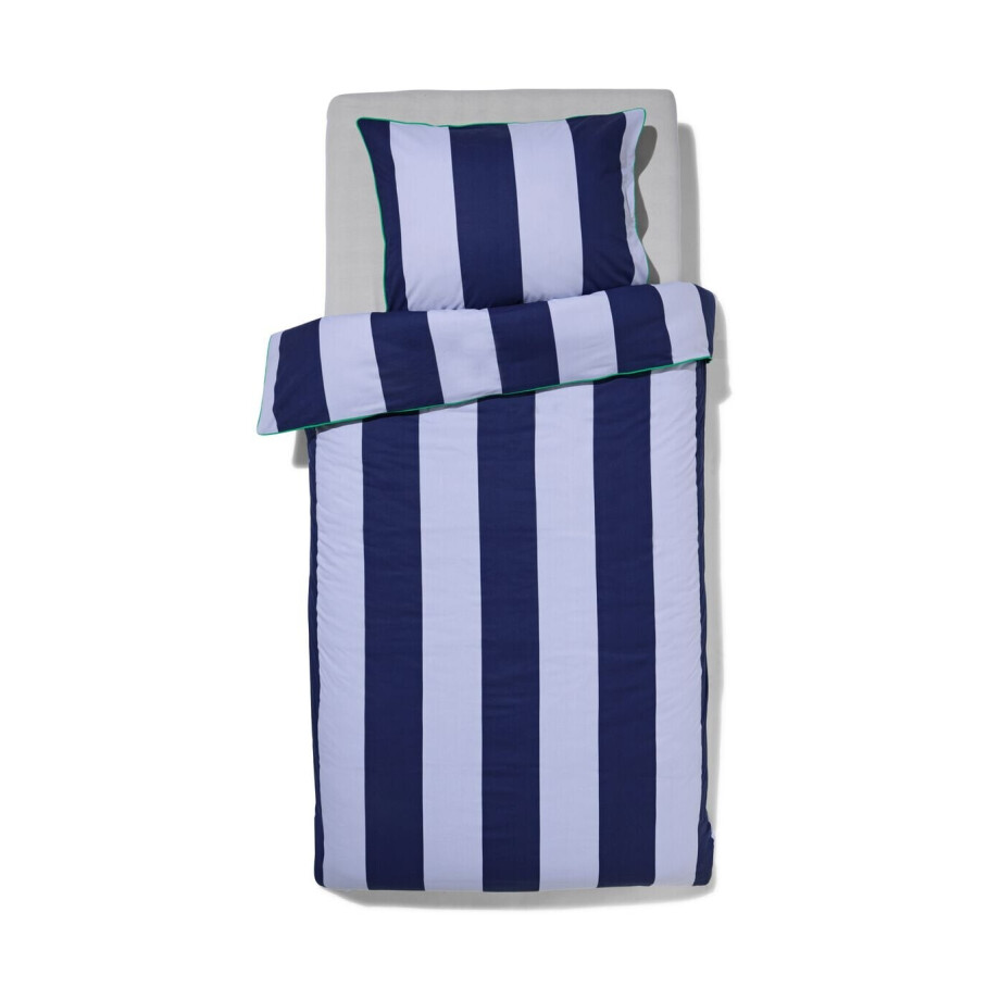 HEMA HEMA Kinderdekbedovertrek 140x200cm Zacht Katoen Strepen Blauw (blauw) afbeelding 1