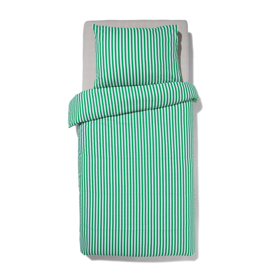 HEMA HEMA Kinderdekbedovertrek 140x200cm Zacht Katoen Strepen Groen (groen) afbeelding 1
