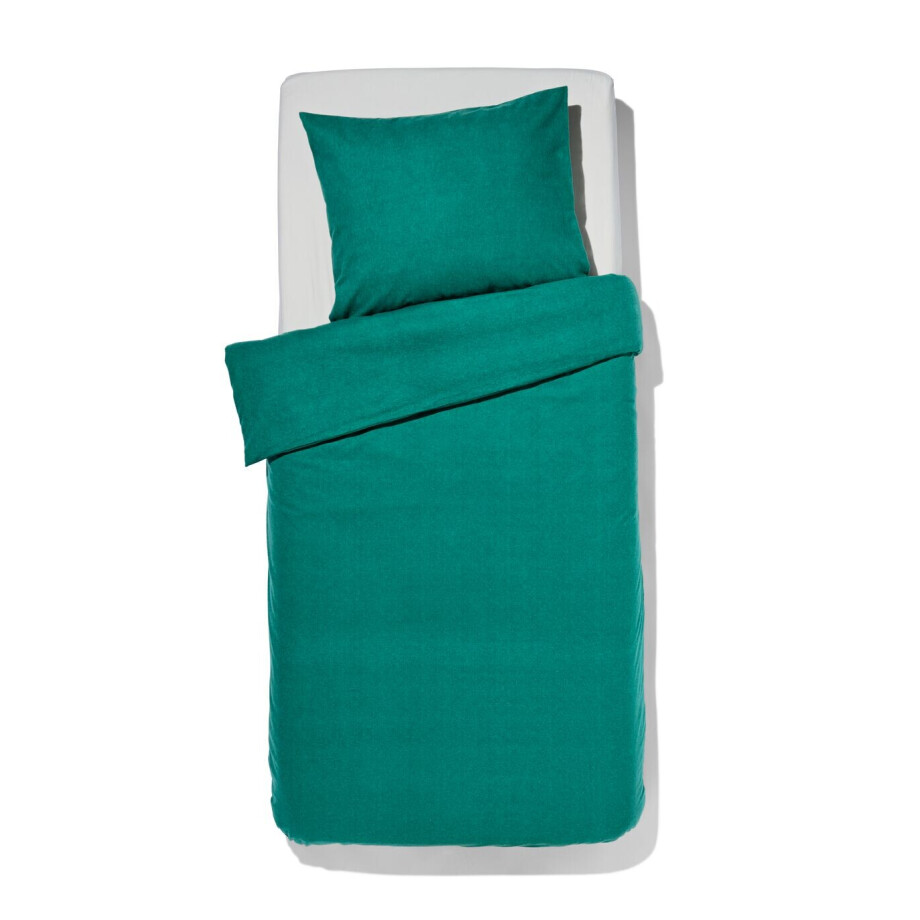 HEMA HEMA Dekbedovertrek Flanel 140x200/220 Melange Donker Groen (donkergroen) afbeelding 1