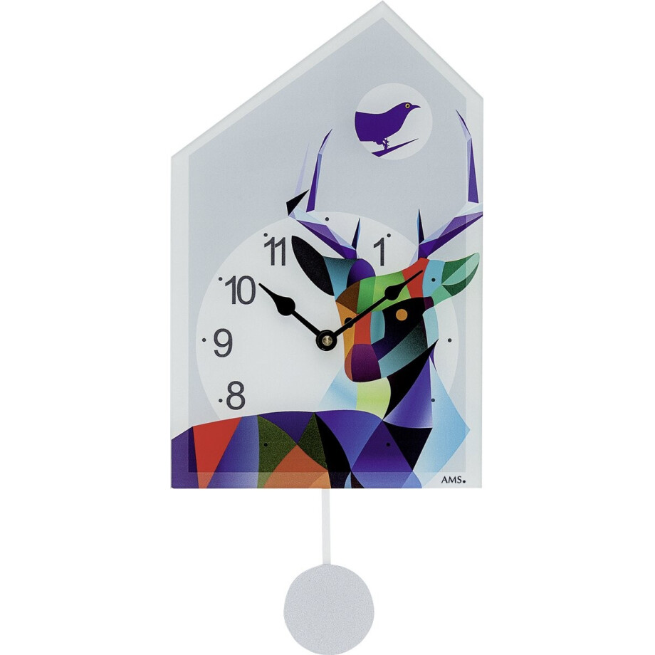 AMS Quarz-Wandklok Aycyl 7492 met melodie en slinger ( kan er ook afgehaald worden ) afbeelding 1