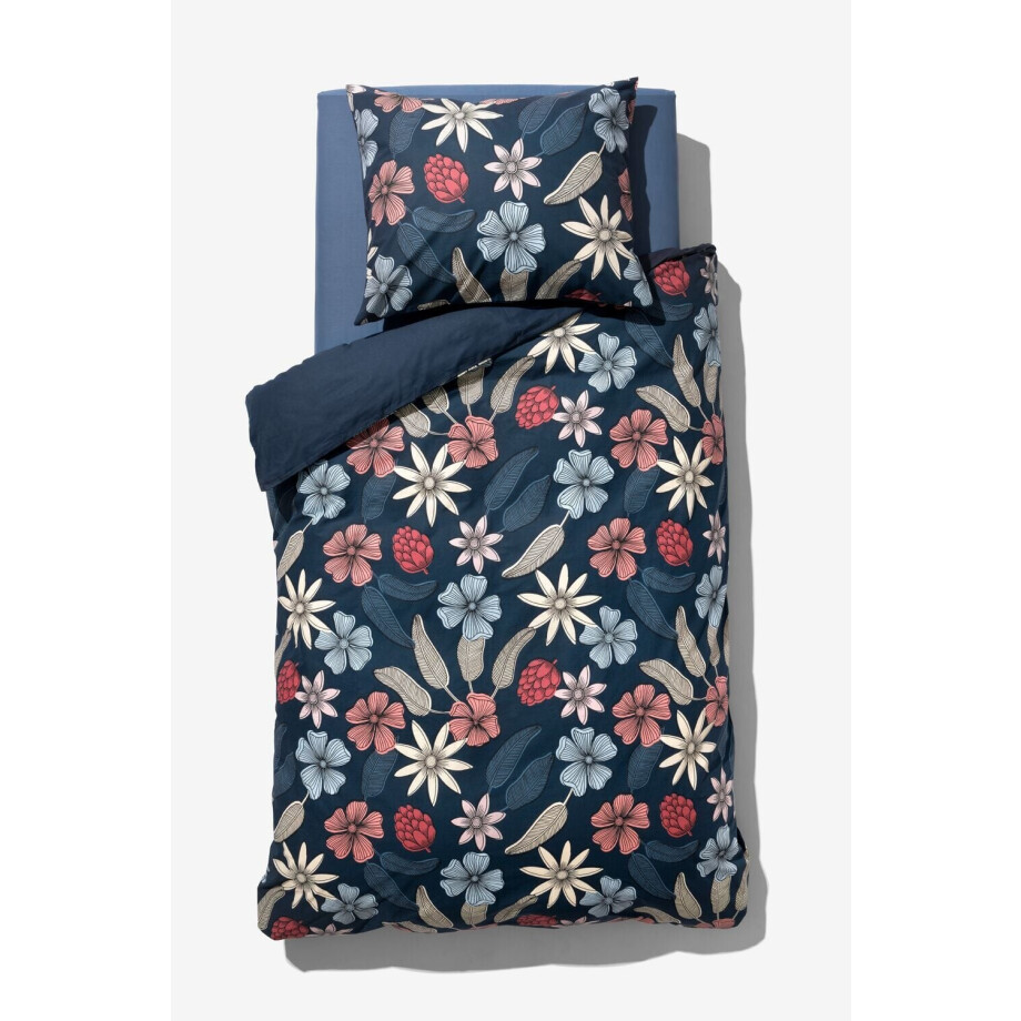 HEMA HEMA Dekbedovertrek 140x200/220cm Zacht Katoen Bloemen Blauw (blauw) afbeelding 1