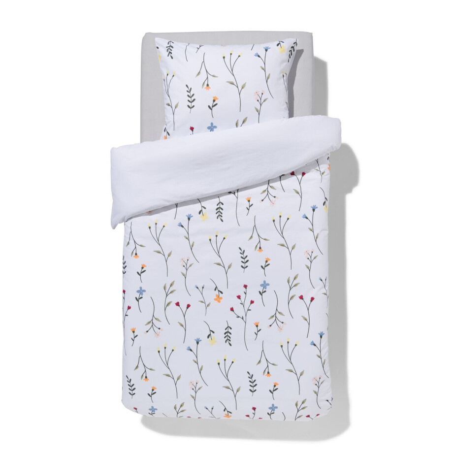HEMA HEMA Dekbedovertrek 140x200/220cm Zacht Katoen Veldbloemen Wit (wit) afbeelding 1