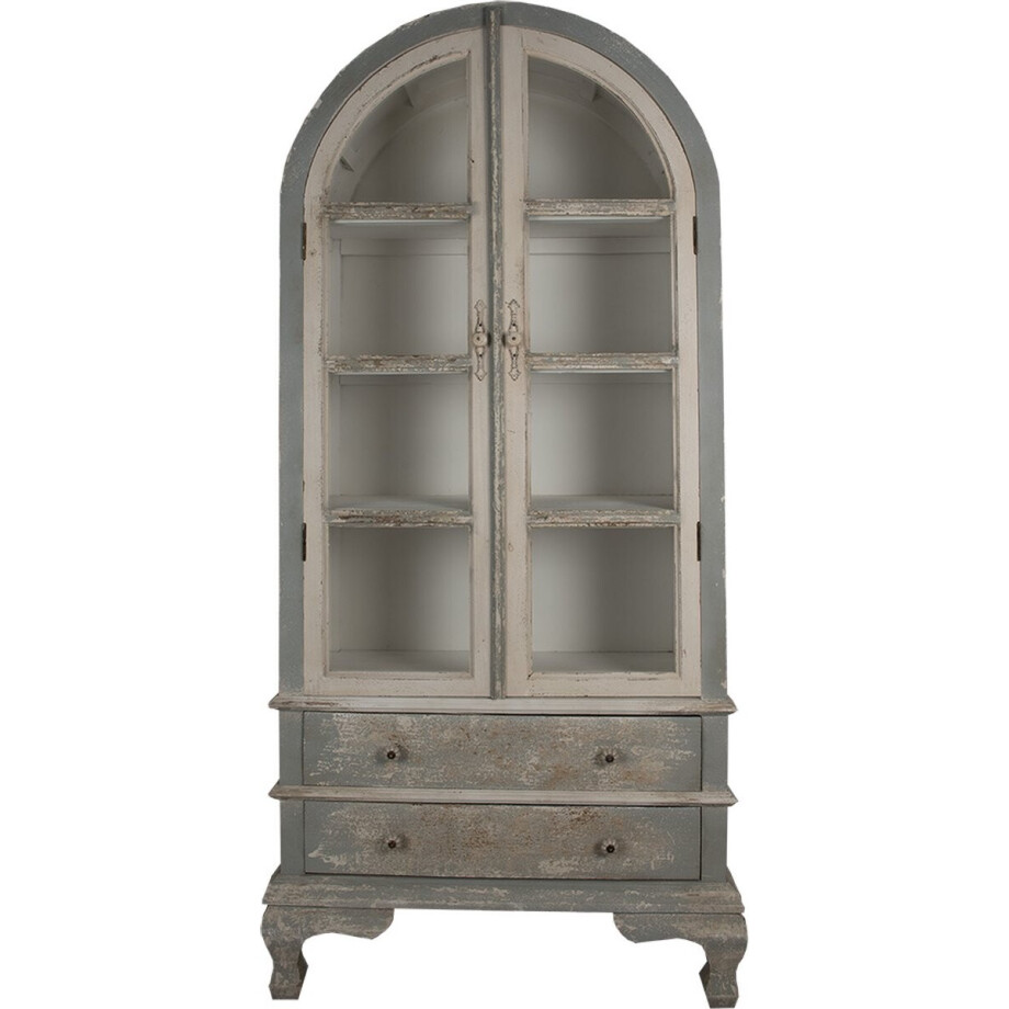 Clayre & Eef Vitrinekast 95x41x200 cm Grijs Beige Hout Clayre & Eef Vitrinekast 95x41x200 cm Grijs Beige Hout afbeelding 1