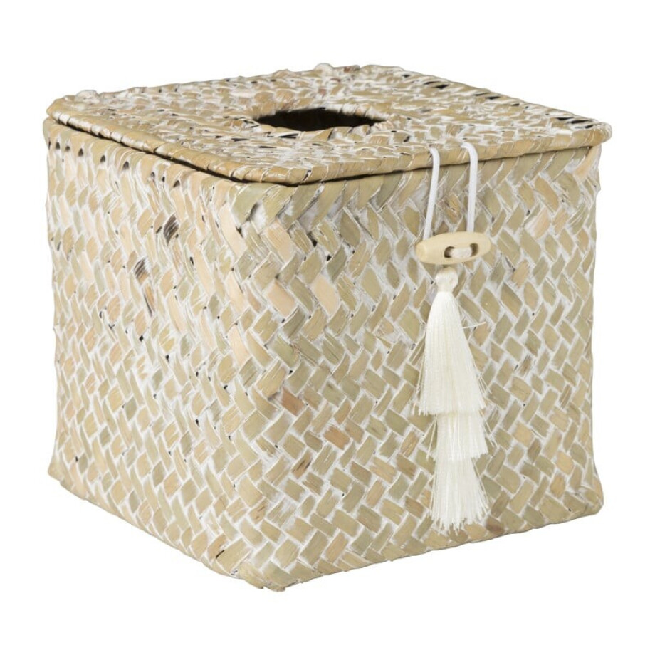Tissuebox zeegras - naturel - 13x14x14 cm afbeelding 