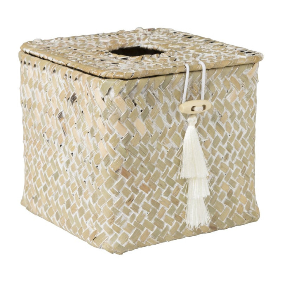 Tissuebox zeegras - naturel - 13x14x14 cm afbeelding 