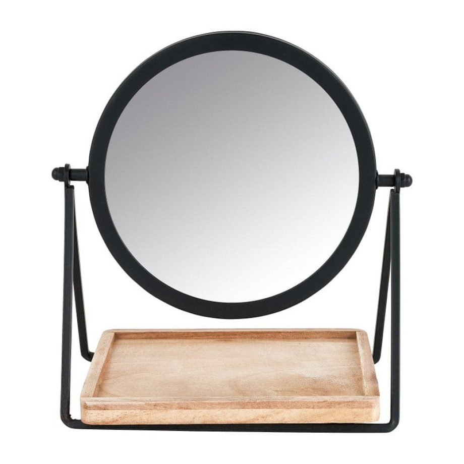 Make-up spiegel met plankje - zwart - 19x14x21 cm afbeelding 
