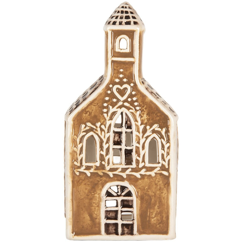 Clayre & Eef Waxinelichthouder Huis 8x7x17 cm Bruin Keramiek afbeelding 1