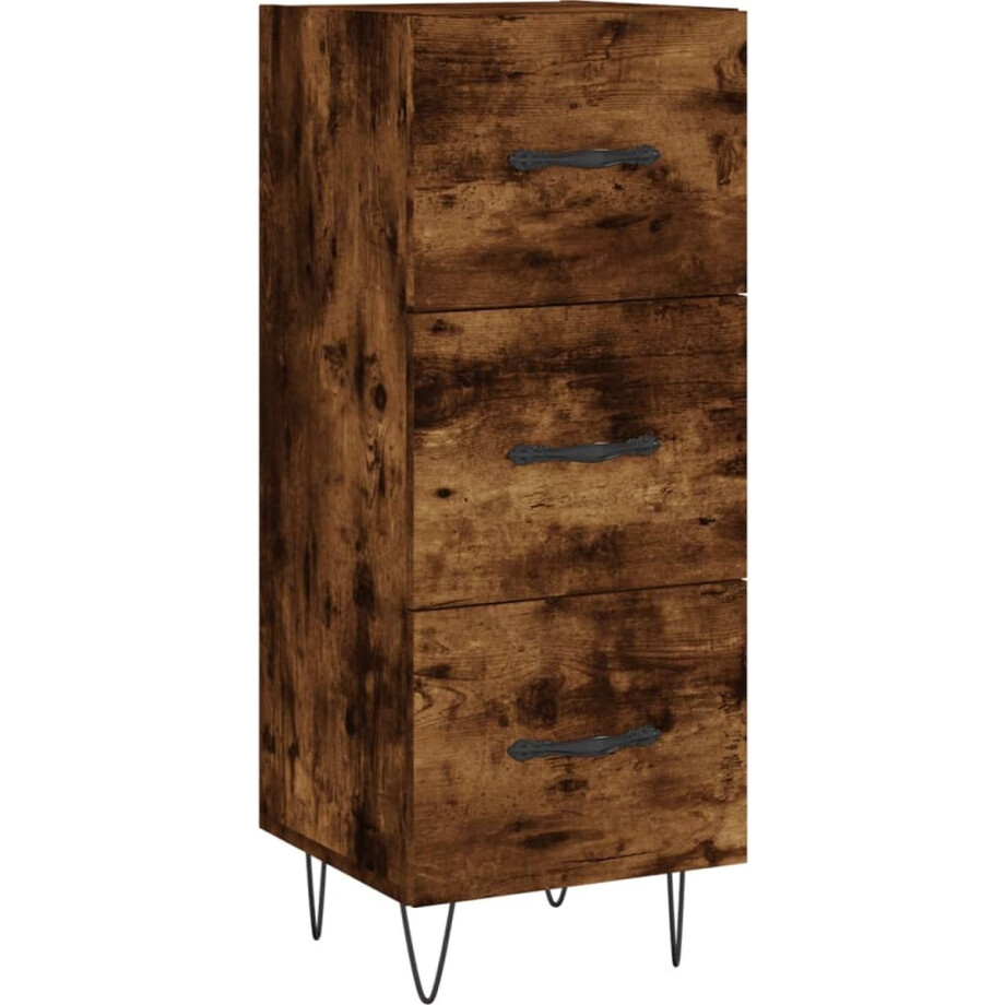 vidaXL - Dressoir - 34,5x34x90 - cm - bewerkt - hout - gerookt - eiken afbeelding 1