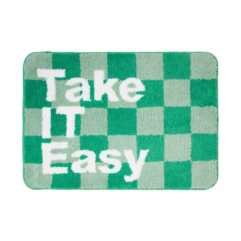 Badmat Take it Easy - groen/wit - 50x70 cm afbeelding 