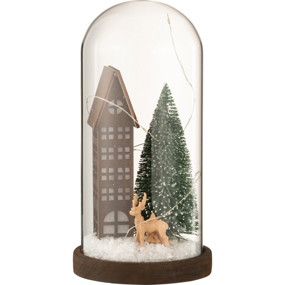 J-Line decoratie Stolp Huis Kerst - glas/hout - bruin/groen - large - LED lichtjes J-Line decoratie Stolp Huis Kerst - glas/hout - bruin/groen - large - LED lichtjes afbeelding 1