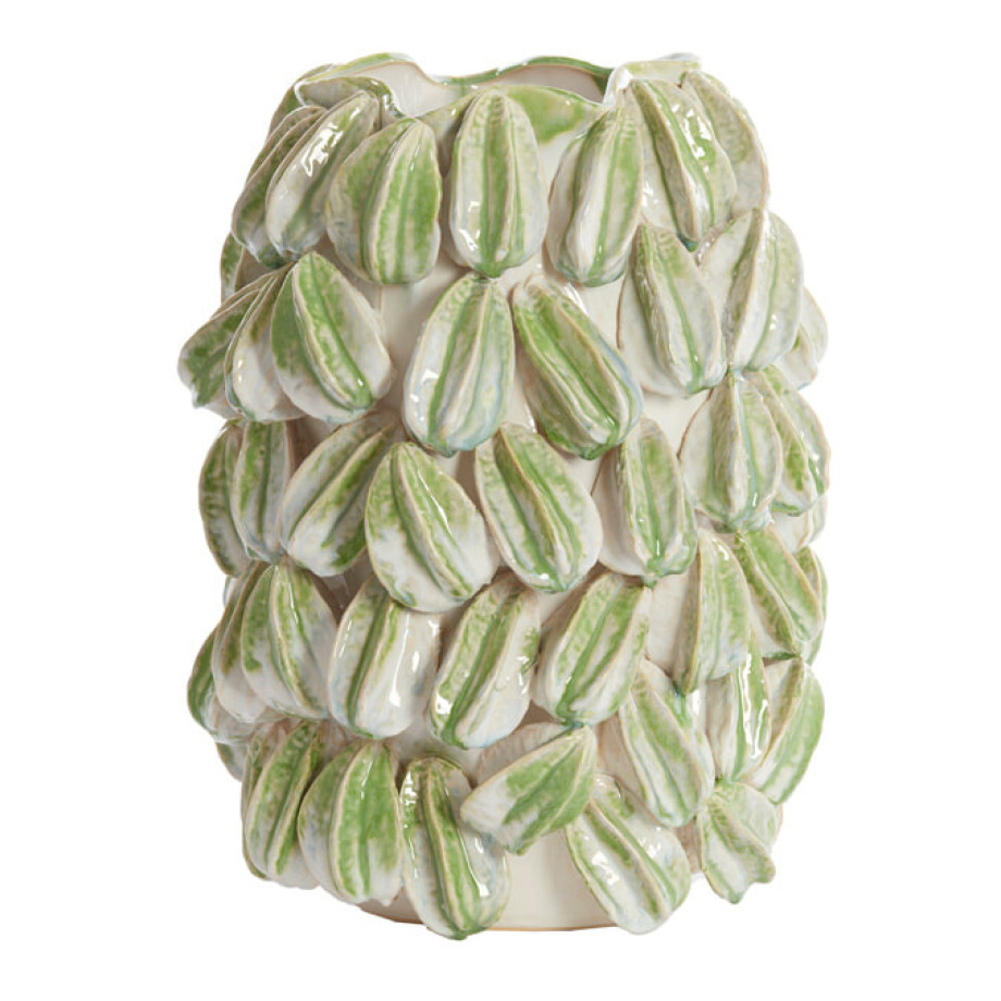 Light & Living Vaas 'Carambola' Keramiek, 47cm, kleur Crème/Groen afbeelding 