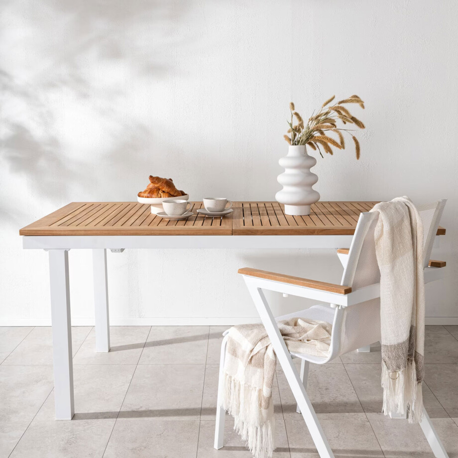 Nohr Tuintafel 'Taysha' Teakhout, 160/240 x 90cm, kleur Wit afbeelding 1