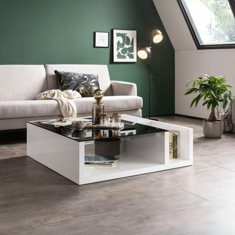 Artistiq Salontafel 'Keyetta' 100 x 100cm, kleur Zwart/Wit Artistiq Salontafel 'Keyetta' 100 x 100cm, kleur Zwart/Wit afbeelding 1