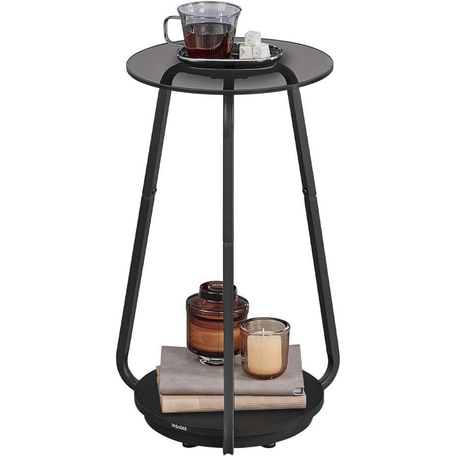 MAZAZU - Bijzettafel - Glasplaat - Rond - Leigrijs - 30x30x55 afbeelding 1