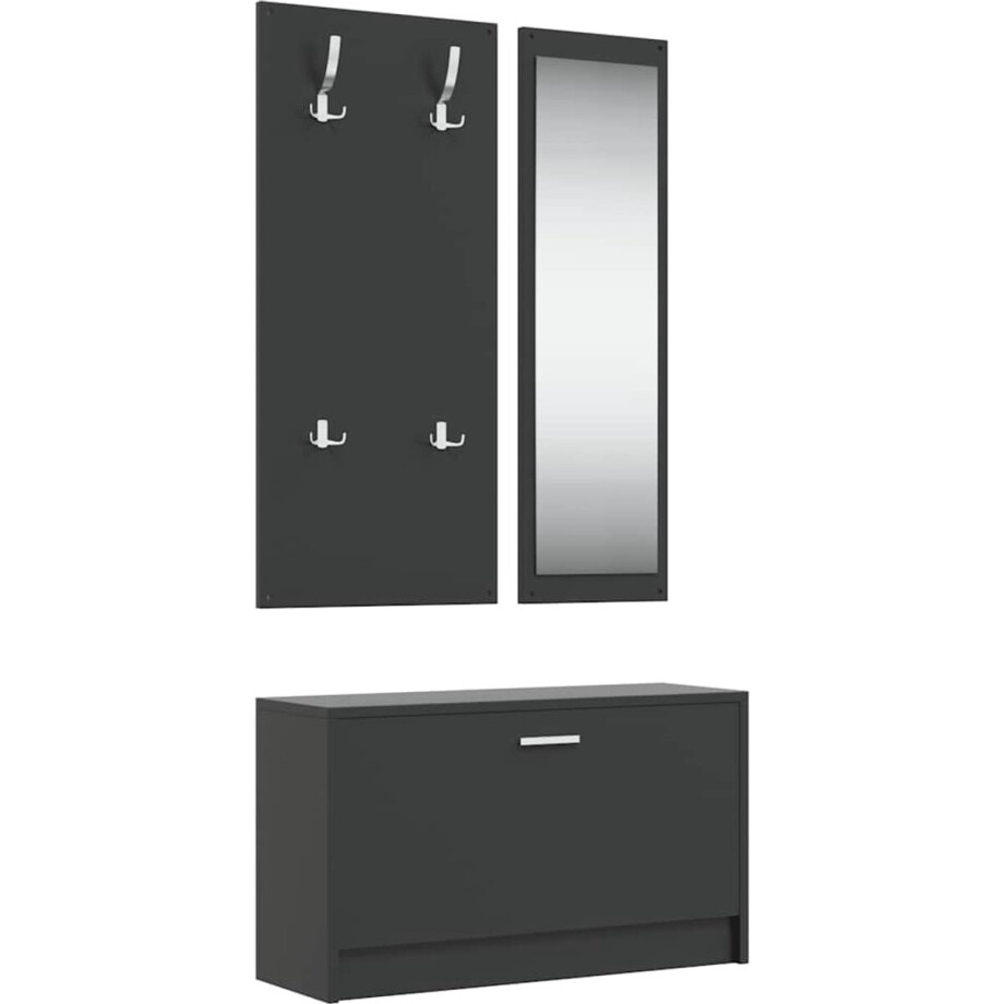 vidaXL - Schoenenkastset - 3-in-1 - bewerkt - hout - zwart afbeelding 1