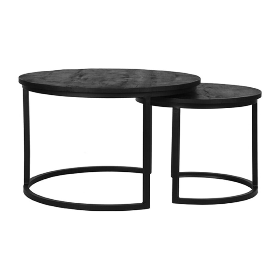 LABEL51 Salontafel 'Double' Zwart Mangohout, Set van 2 stuks afbeelding 1