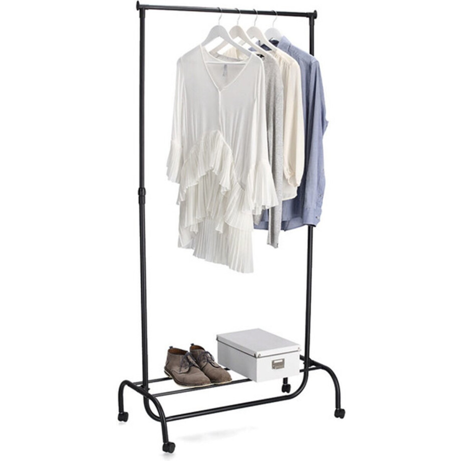 Mobiel kledingrek - metaal - zwart - met wieltjes - 86 x 43 x 108-175 cm - hang en leg optie afbeelding 1