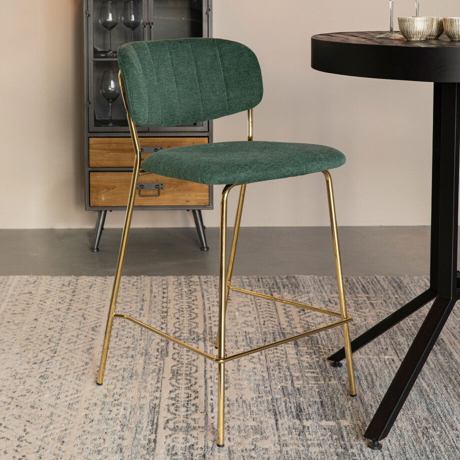 ZILT Barstoel 'Kolten' kleur Goud/Donkergroen (zithoogte 65cm) ZILT Barstoel 'Kolten' kleur Goud/Donkergroen (zithoogte 65cm) afbeelding 1