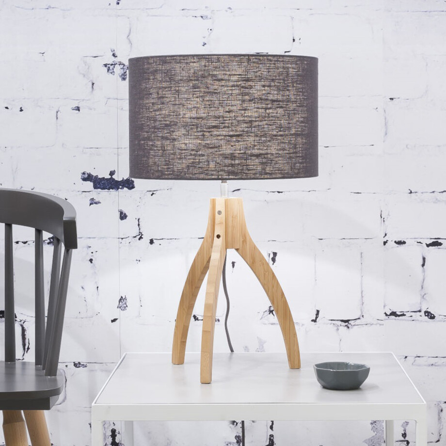 Good&Mojo Tafellamp 'Annapurna' Bamboe en Eco linnen, kleur Donkergrijs Good&Mojo Tafellamp 'Annapurna' Bamboe en Eco linnen, kleur Donkergrijs afbeelding 1