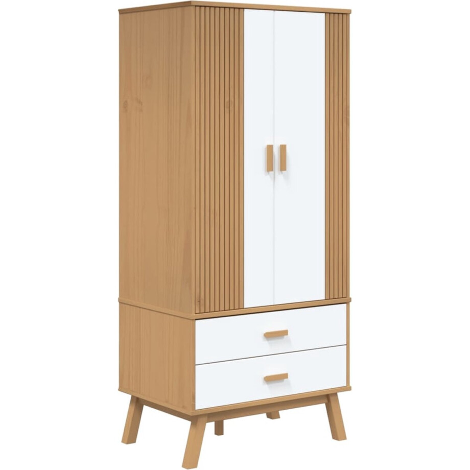 vidaXL - Kledingkast - OLDEN - 76,5x53x172 - cm - grenenhout - wit - en - bruin afbeelding 1