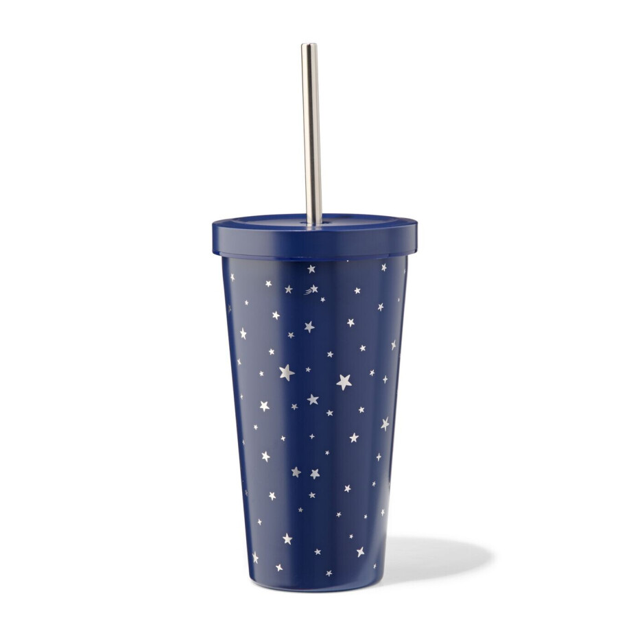 HEMA HEMA Drinkbeker Met Rietje 500ml Rvs Sterren (blauw) HEMA HEMA Drinkbeker Met Rietje 500ml Rvs Sterren (blauw) afbeelding 1