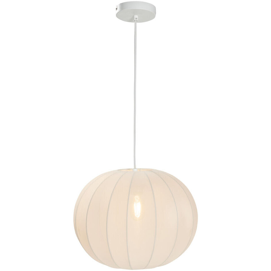 Leen Bakker - Hanglamp Fenne Ovaal - Metaal - E27 - 150xØ38 Cm - Metaal/Stof - Wit afbeelding 1