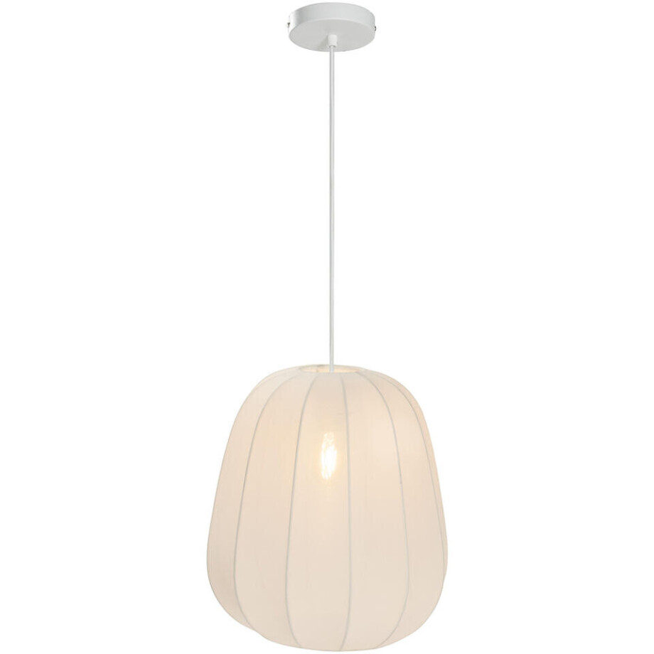 Leen Bakker - Hanglamp Fenne - Metaal - E27 - 150xØ35 Cm - Metaal/Stof - Wit afbeelding 1