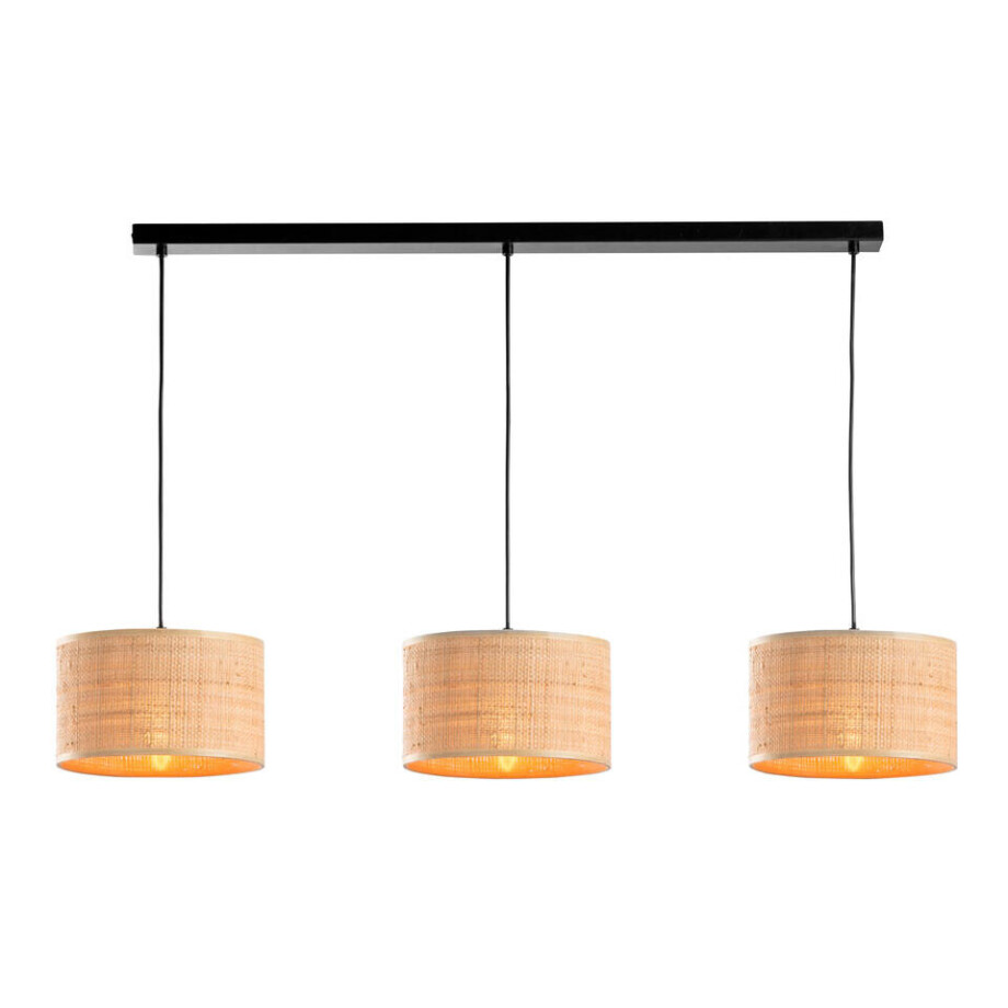 Leen Bakker - Hanglamp Romana - 3-lichts - Naturel - 120x115 Cm - Rotan - Beige#Zwart afbeelding 1