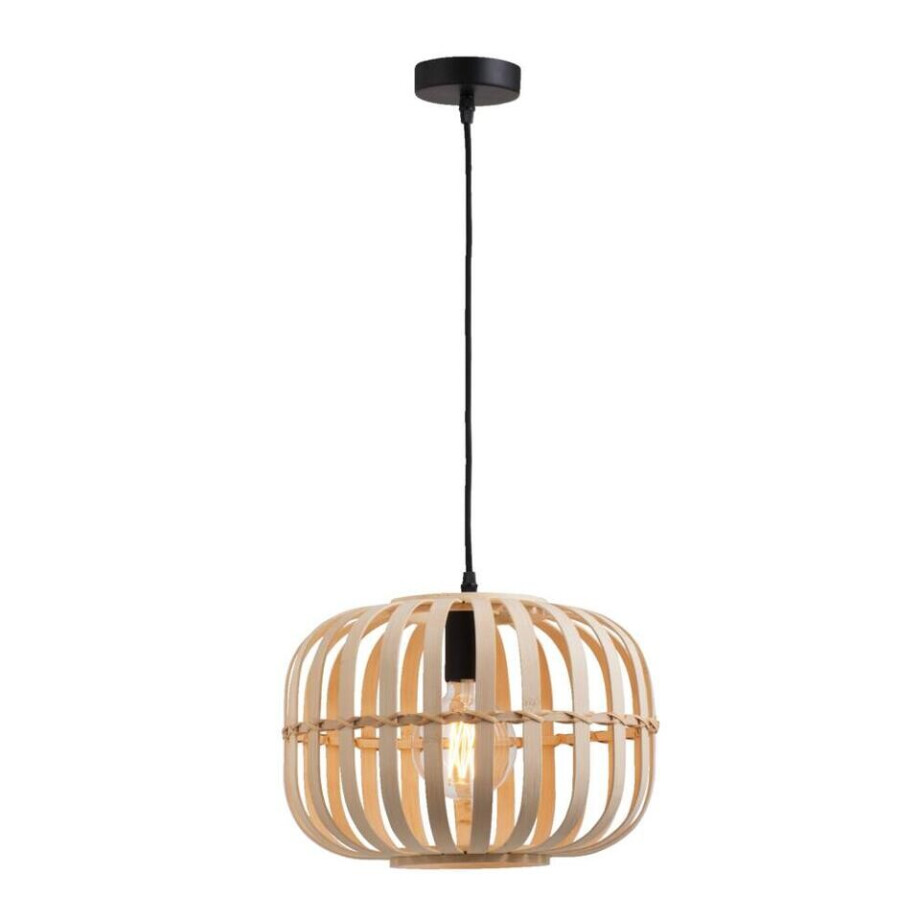 Leen Bakker - Hanglamp Asher E27 - Naturelkleur - 150xØ33 Cm - Bamboe - Zwart afbeelding 1