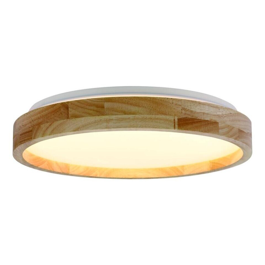 Leen Bakker - Plafonnière Noah LED - Houtlook - 6,5xØ27,2 Cm - Metaal/Kunststof - Bruin#Wit - H6.5 Cm afbeelding 1