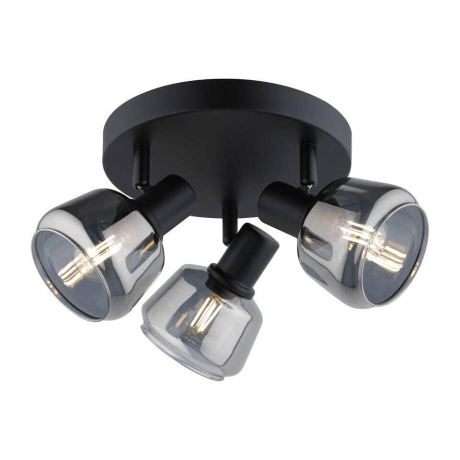 Leen Bakker - 3-Spot Noah Smoke Glas E14 - Metaal/Glas - Zwart - 10x21x45 Cm afbeelding 1