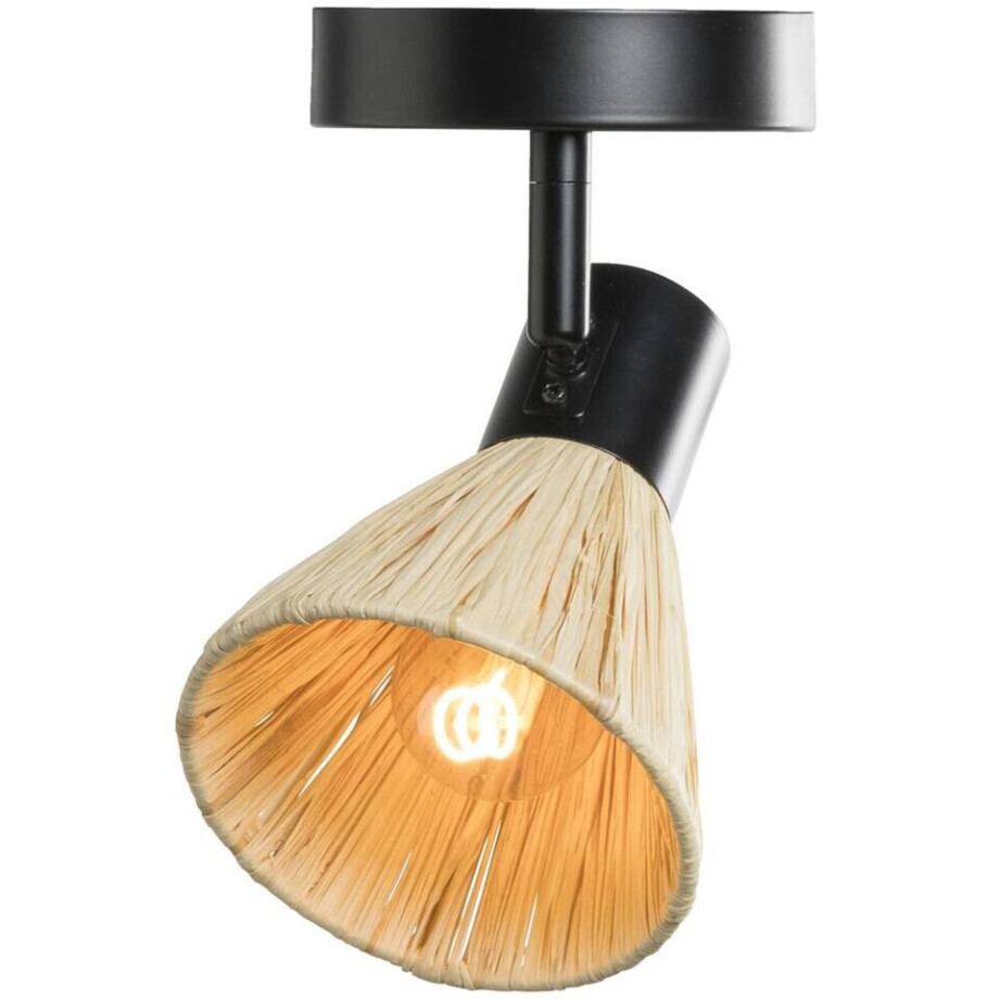 2e Halve Prijs Leen Bakker - 1-spot Raffia E14 - Beige/zwart Metaal - 19x15x11 Cm - Metaal/Papier - Beige#Zwart afbeelding 1