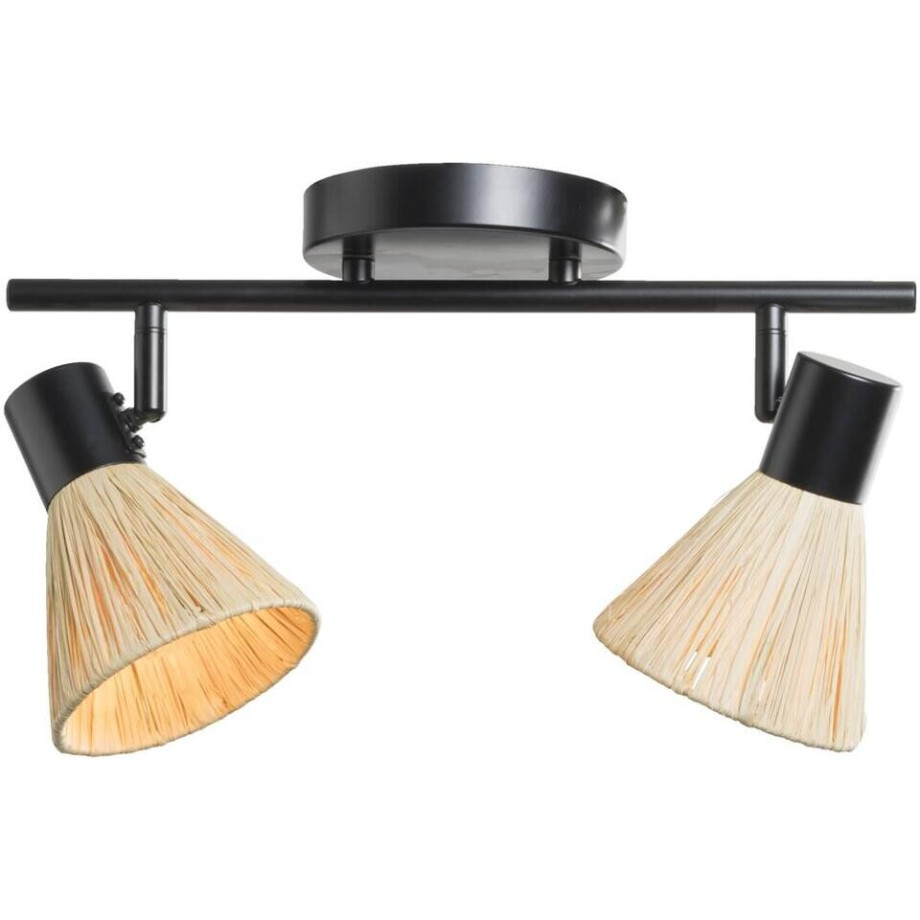 40% korting - Leen Bakker - 2-spot Raffia E14 - Beige/zwart Metaal - 21x40x11 Cm - Metaal/Papier - Zwart#Beige afbeelding 1