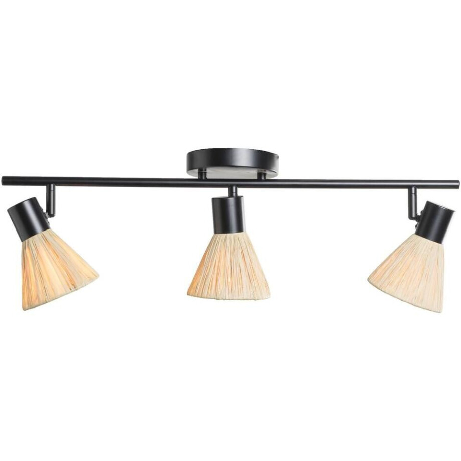 40% korting - Leen Bakker - 3-spot Raffia E14 - Beige/zwart Metaal - 21x66x11 Cm - Metaal/Papier - Zwart#Beige afbeelding 1