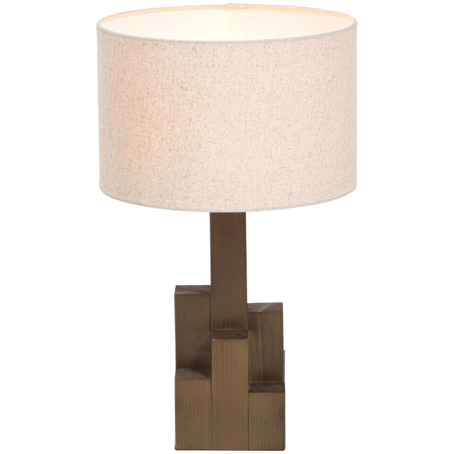 Leen Bakker - Tafellamp May Naturel E27 - 46x28x28 Cm - Hout/Stof - Wit#Bruin Leen Bakker - Tafellamp May Naturel E27 - 46x28x28 Cm - Hout/Stof - Wit#Bruin afbeelding 1