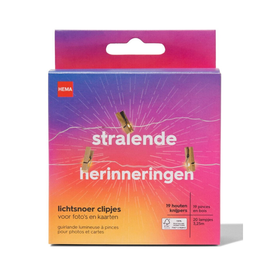HEMA HEMA Lichtsnoer 3.25m Met 20 Lampjes En 19 Clipjes Hout afbeelding 