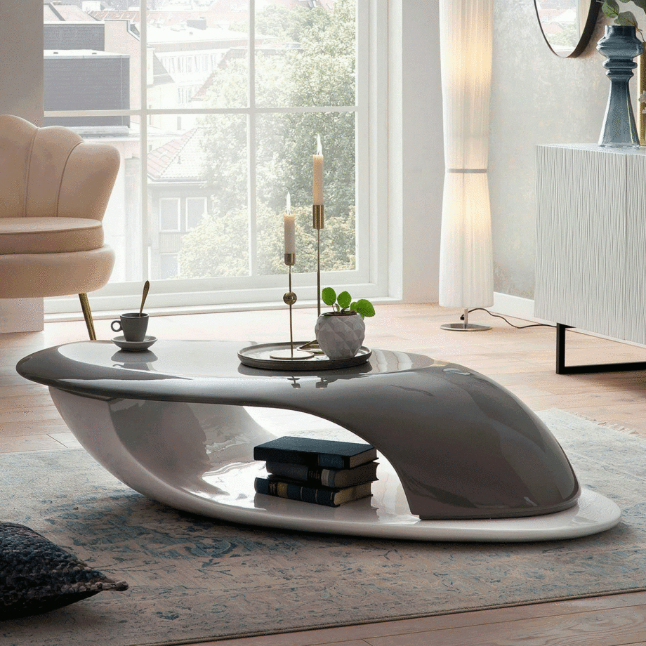 Artistiq Salontafel 'Zan' 130 x 58cm, kleur grijs / wit Artistiq Salontafel 'Zan' 130 x 58cm, kleur grijs / wit afbeelding