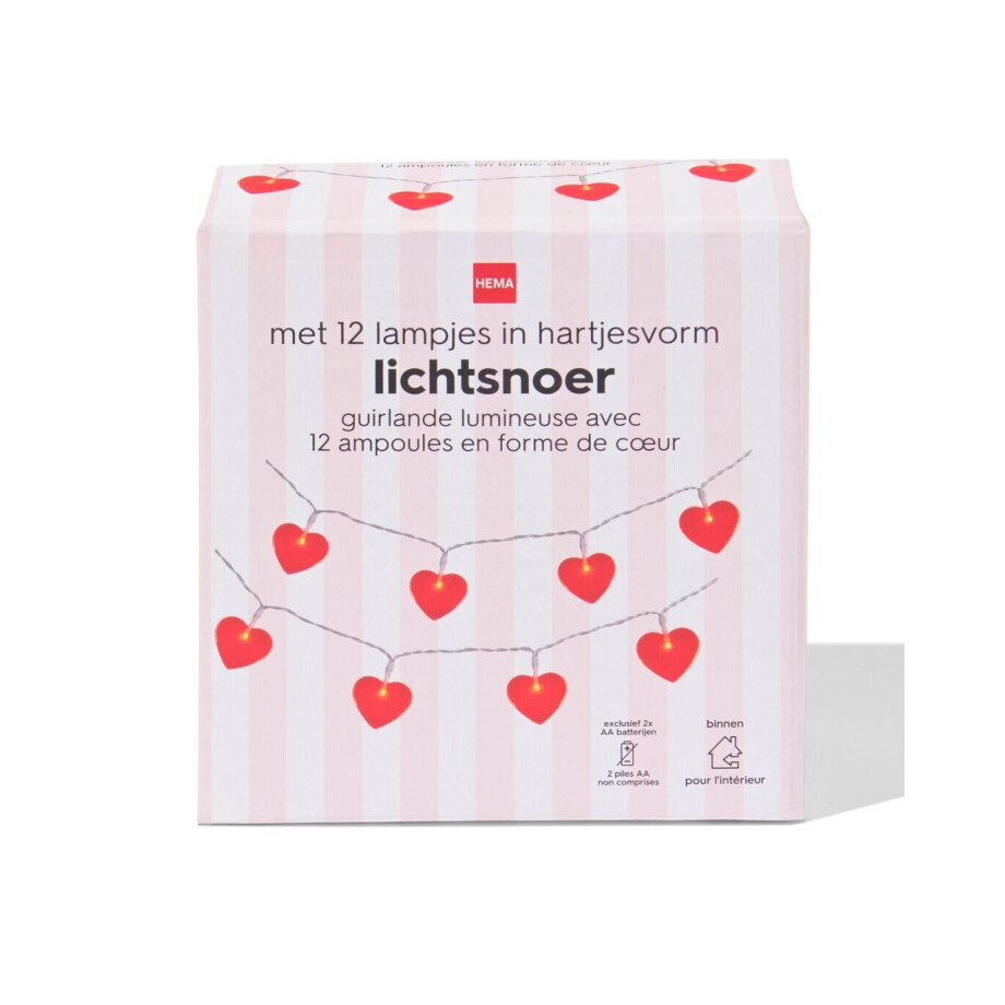 HEMA HEMA Lichtsnoer 2m Met 12 Hartjes Voor Binnen Liefde HEMA HEMA Lichtsnoer 2m Met 12 Hartjes Voor Binnen Liefde afbeelding
