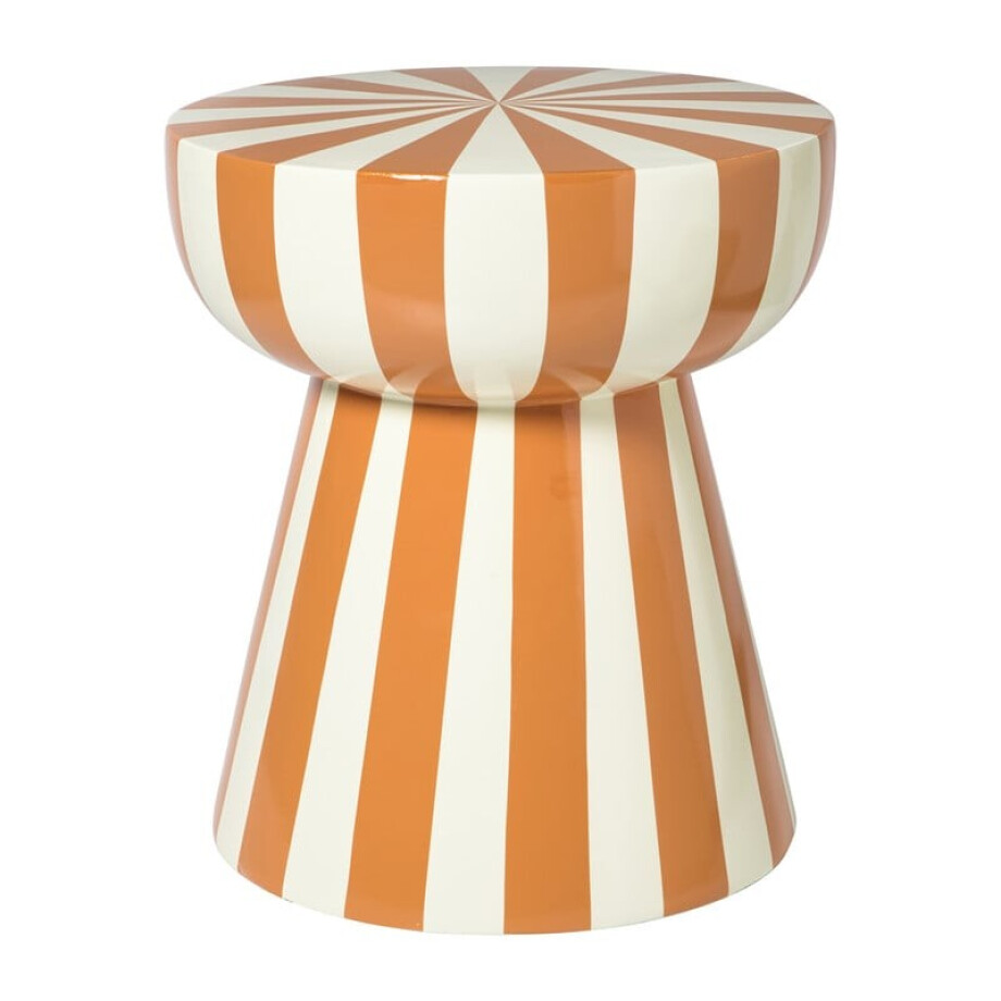 Bijzettafel stripes - beige/oranje - ø40x45 cm afbeelding 