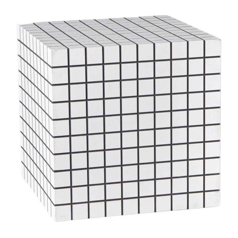 Bijzettafel kubus checks - wit - 30x30x30 cm afbeelding 
