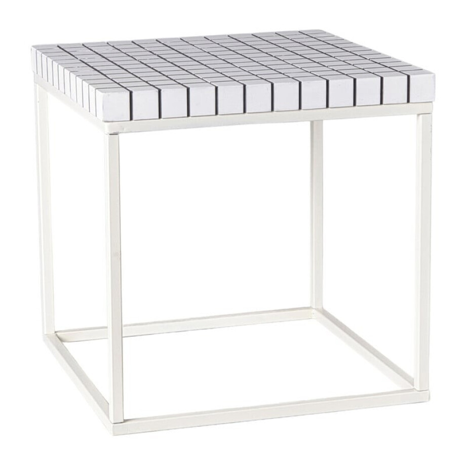 Bijzettafel checks met metalen frame - wit - 36x36x36 cm afbeelding 