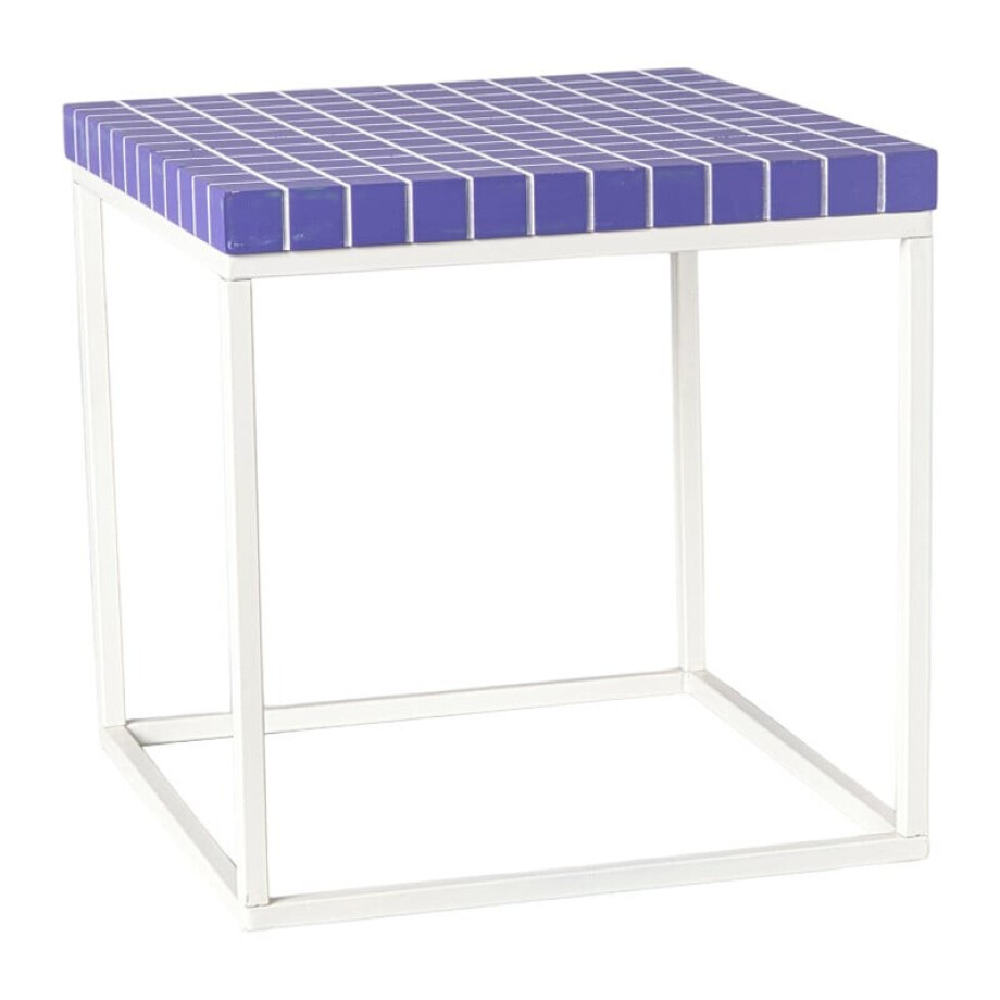 Bijzettafel checks met metalen frame - paars - 36x36x36 cm afbeelding 