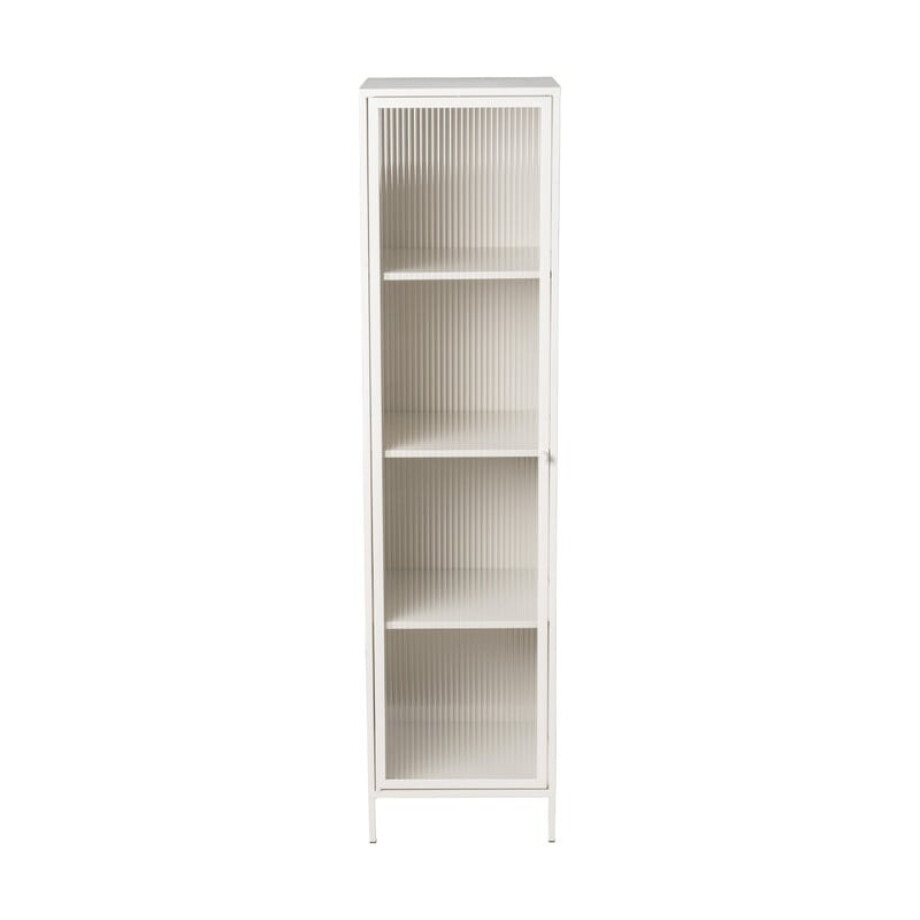 Hoge kast Luca met geribbeld glazen deurtje - offwhite - 160x42x40 cm Hoge kast Luca met geribbeld glazen deurtje - offwhite - 160x42x40 cm afbeelding