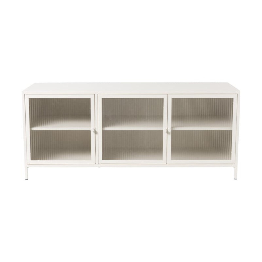 Dressoir Luca met geribbeld glazen deurtjes - offwhite - 50x120x42 cm afbeelding 