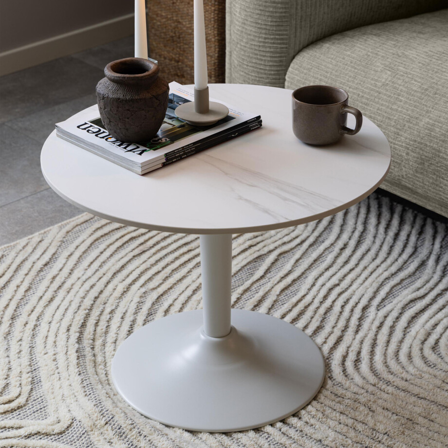 Bendt Ronde Salontafel 'Tempest' Keramiek met marmerprint, 60cm, kleur Wit afbeelding 1
